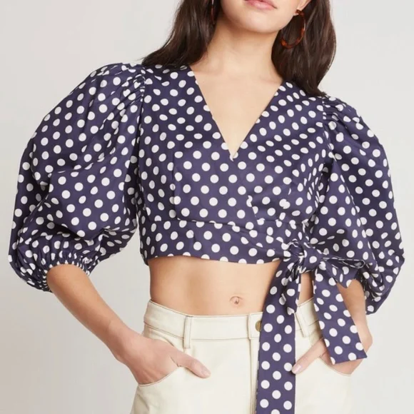 1160 NWT Choosy Infinity Wrap Top – Size Small – Navy/White Polka Dot - Picture 2 of 13